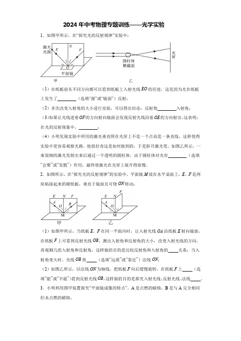 2024年中考物理专题训练——光学实验(含答案)