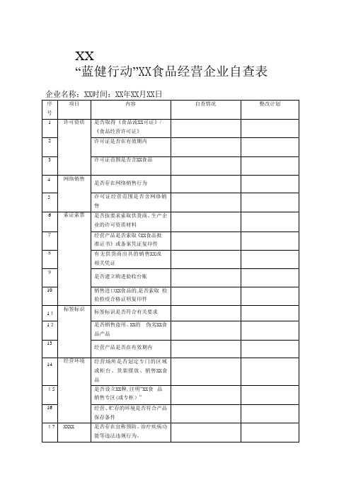 蓝健行动保健食品经营企业自查表