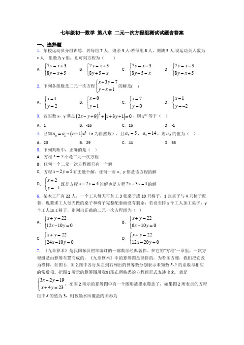 七年级初一数学 第八章 二元一次方程组测试试题含答案