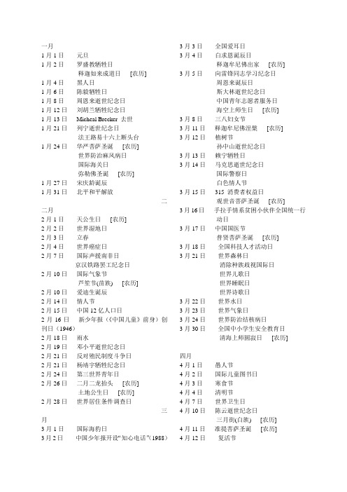全世界纪念日