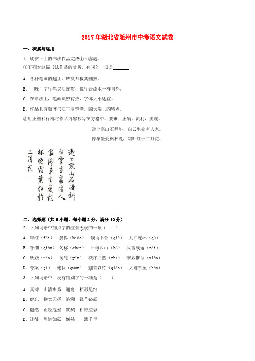 湖北省随州市2017年中考语文真题试题(含解析)