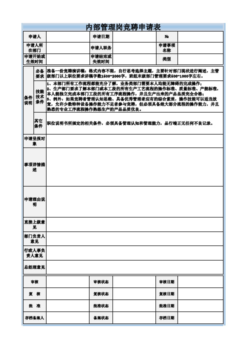 内部管理岗竞聘申请表