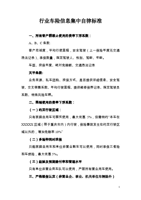 行业车险信息集中自律标准