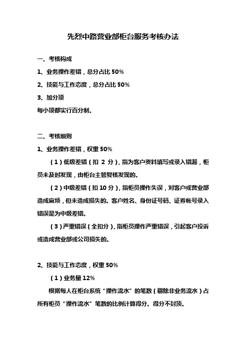 营业部柜台服务考核办法