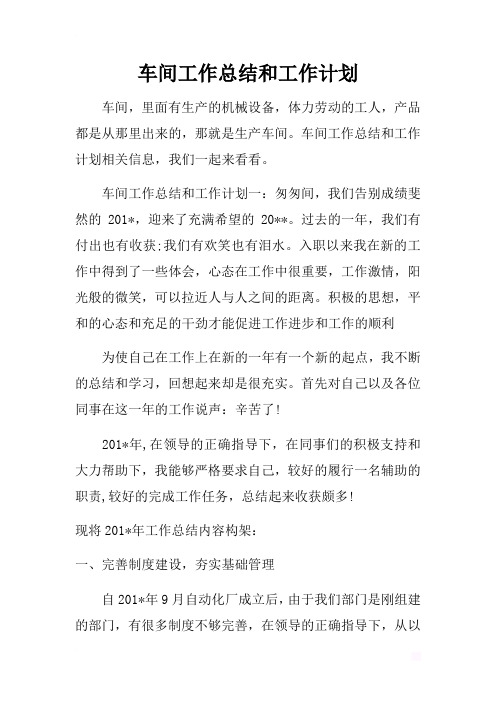 最新2019车间工作总结和工作计划