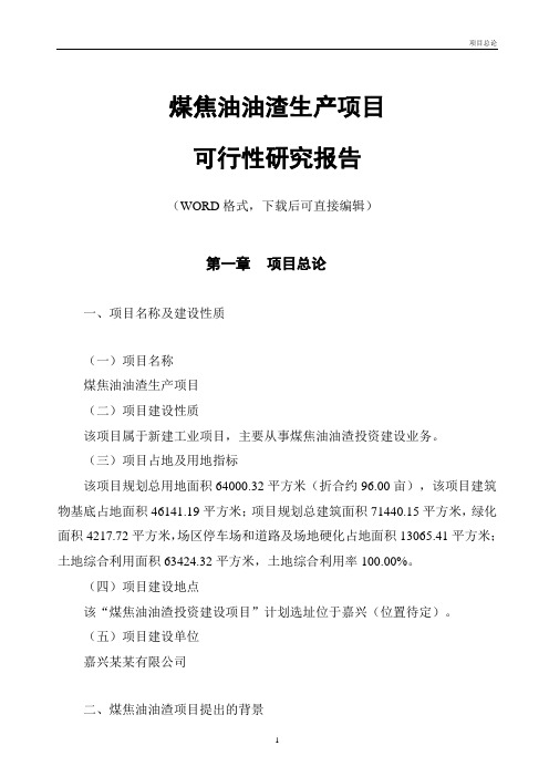 煤焦油油渣生产项目可行性研究报告