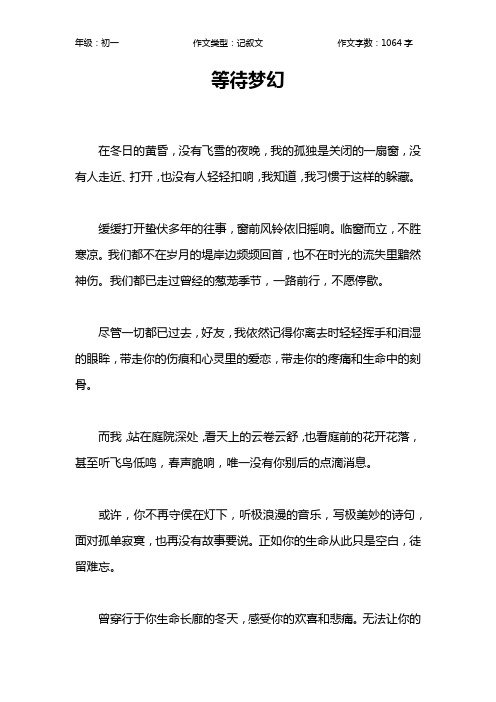 等待梦幻作文【初中初一1100字】