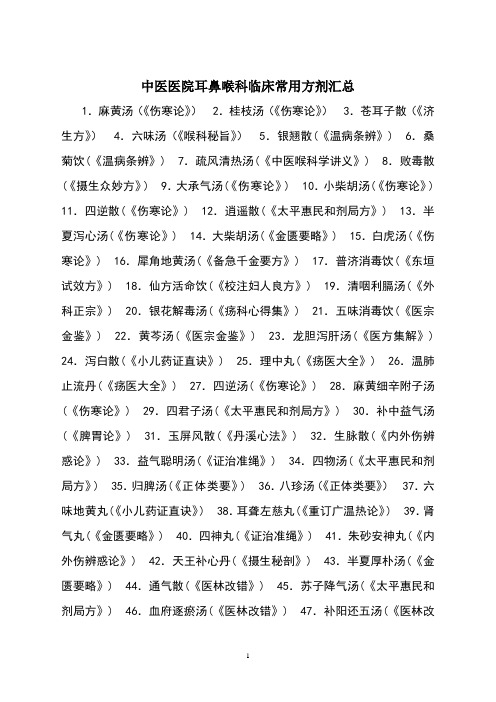 中医医院耳鼻喉科临床常用方剂汇总
