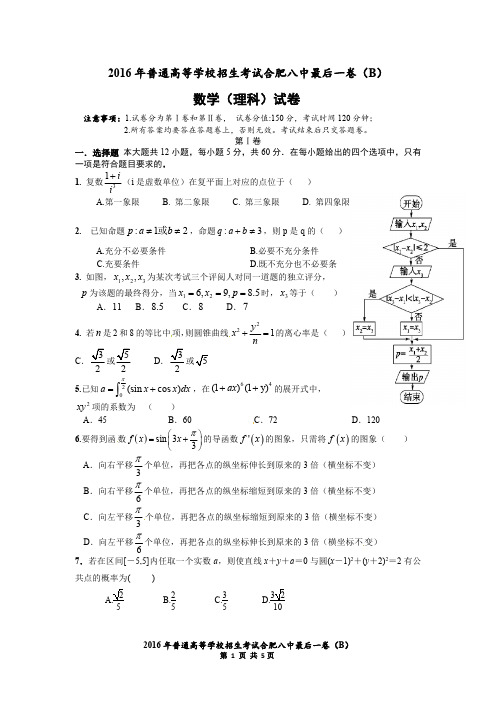 2016届合肥八中高三最后一卷数学(理) 试题卷(B)