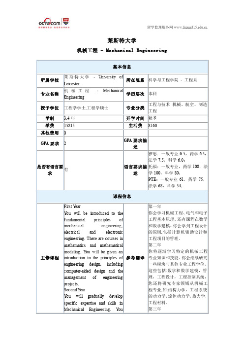 莱斯特大学机械工程本科