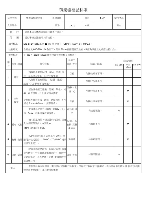 镇流器检验标准