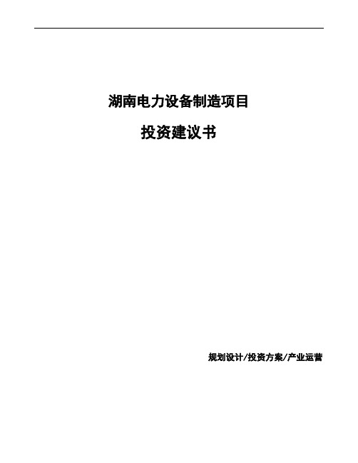 湖南电力设备制造项目投资建议书