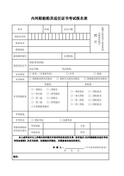 内河船舶船员适任证书考试报名表 .doc
