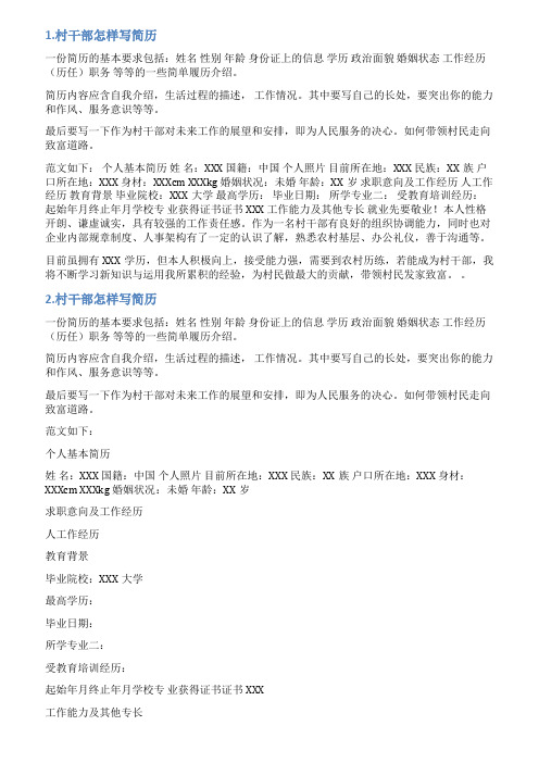 农村干部个人简历范文