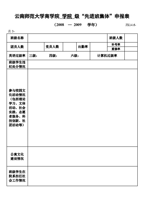 先进班集体申报表