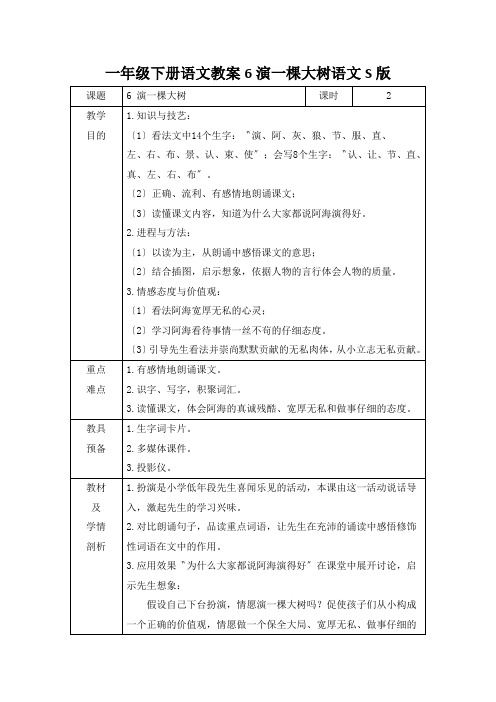 一年级下册语文教案6演一棵大树语文S版