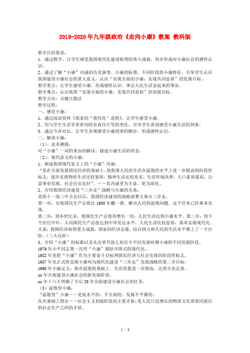 2019-2020年九年级政治《走向小康》教案 教科版