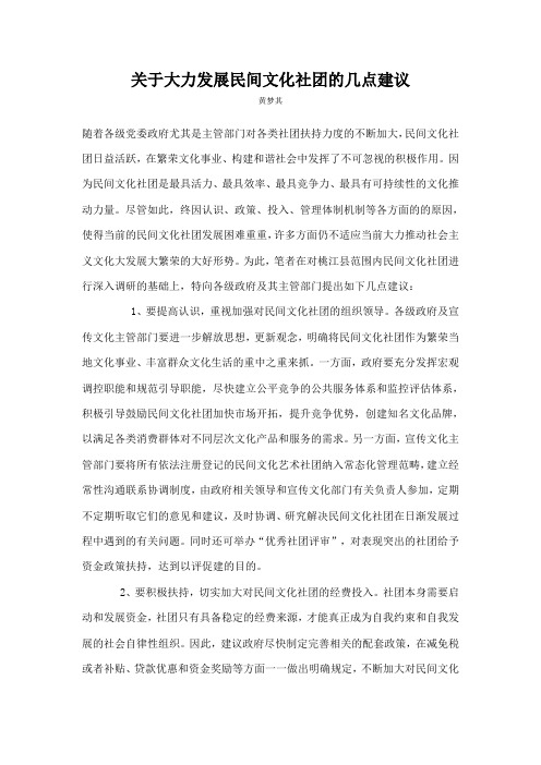 关于大力发展民间文化社团的几点建议