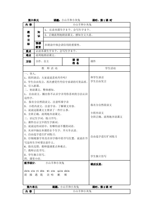二年级下语文教学设计-小山羊和小灰兔北师大版