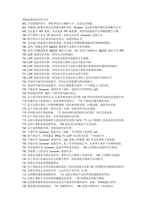 错误代码-网络连接代码释义