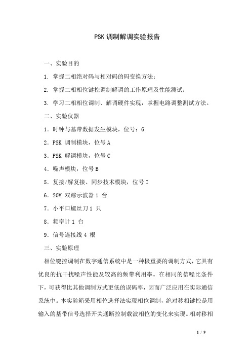 PSK调制解调实验报告