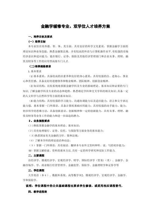 金融学专业第二专业双学位教学计划
