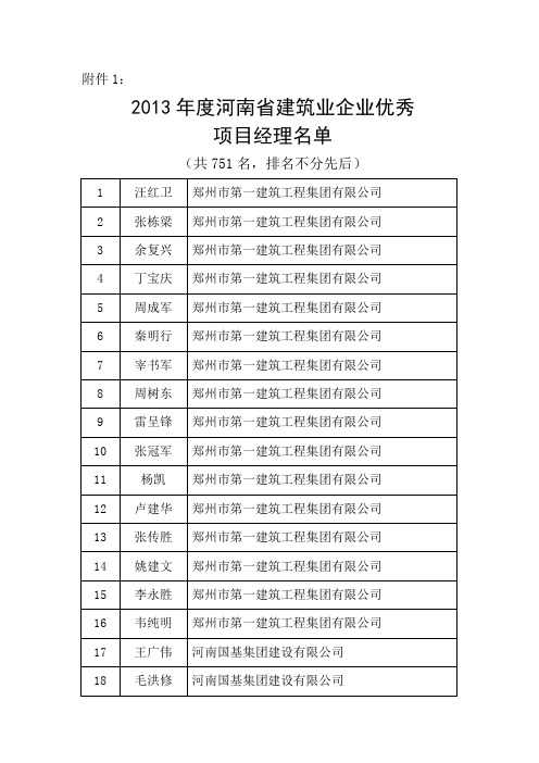 2013河南省优秀项目经理DOC
