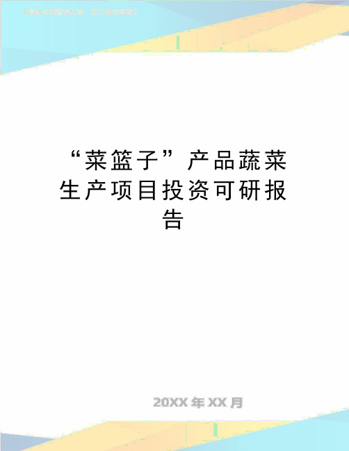 最新“菜篮子”产品蔬菜生产项目投资可研报告