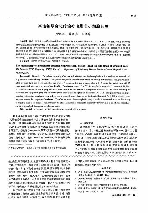 奈达铂联合化疗治疗晚期非小细胞肺癌