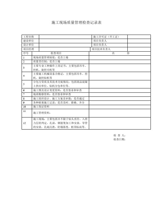 施工现场质量管理检查记录表