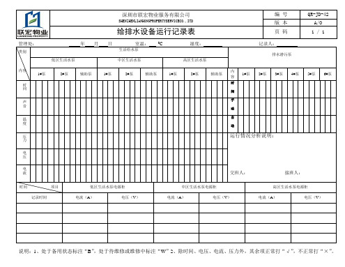 给排水设备运行记录表