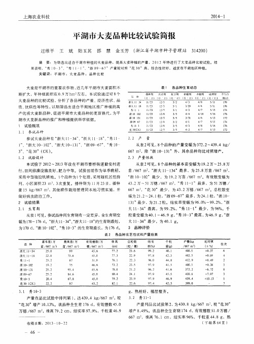 平湖市大麦品种比较试验简报