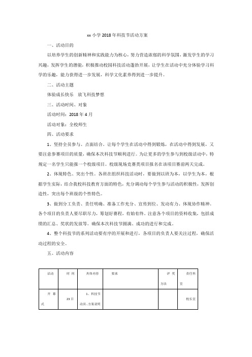 xx小学2018年科技节活动方案