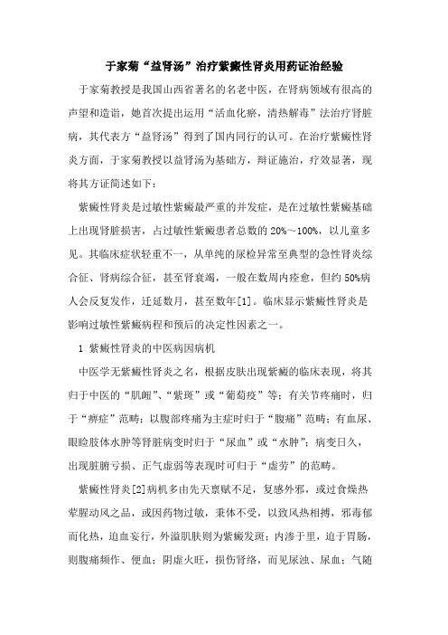 于家菊“益肾汤”治疗紫癜性肾炎用药证治经验