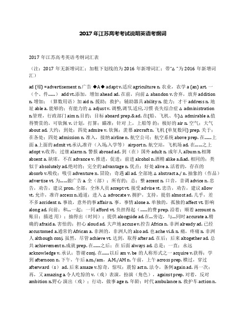 2017年江苏高考考试说明英语考纲词