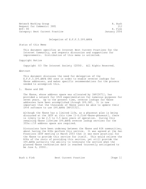 rfc3681.Delegation of E.F.F.3.IP6.ARPA