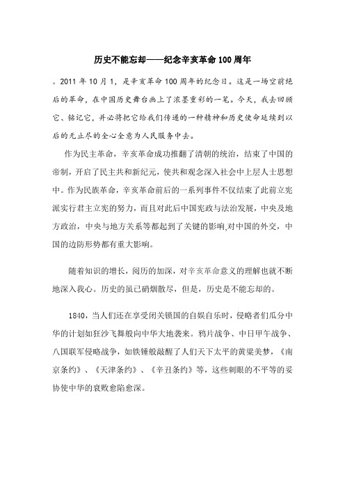 历史不能忘却纪念辛亥革命100周年