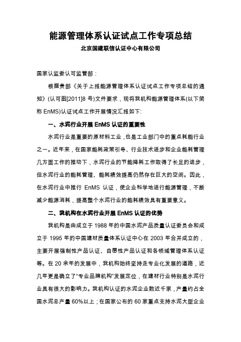能源管理体系认证试点工作专项总结