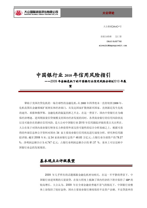 2010年1月 中国银行业2010年信用风险指引