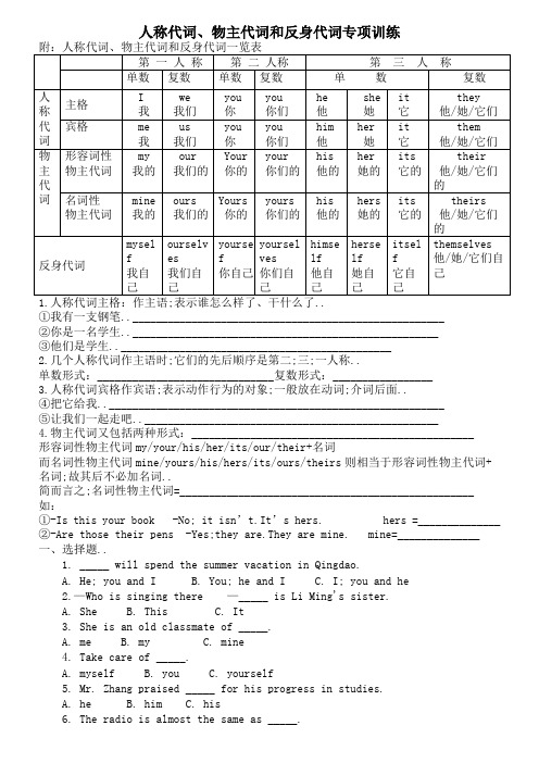 小升初专题人称代词专项训练