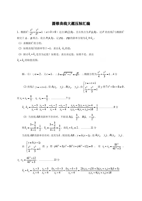 高考数学冲刺—圆锥曲线大题压轴汇编解析