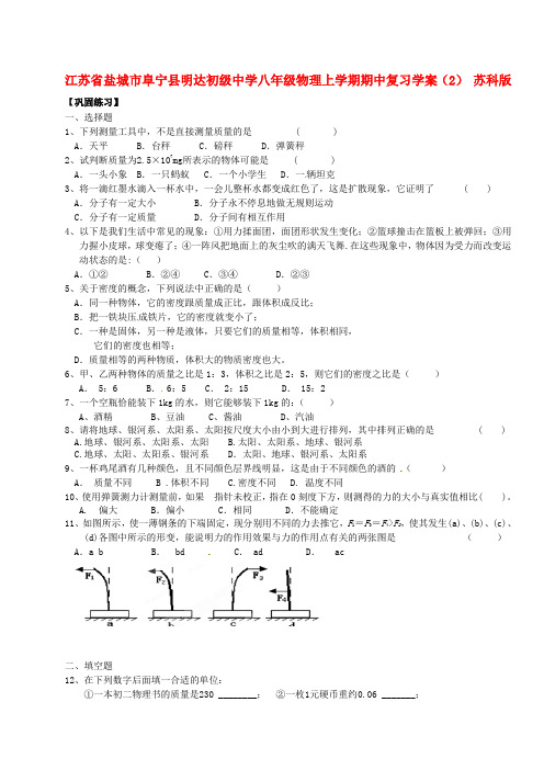 江苏省盐城市阜宁县明达初级中学八年级物理上学期期中复习学案苏科版