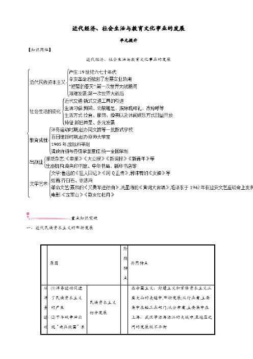 部编版2018年秋八年级历史上册第八单元近代经济社会生活与教育文化事业的发展单元提升[精品]