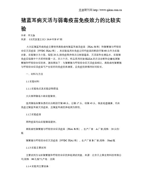 猪蓝耳病灭活与弱毒疫苗免疫效力的比较实验