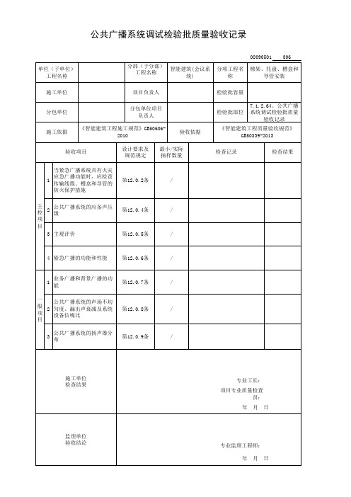 7.1.2.64、公共广播系统调试检验批质量验收记录