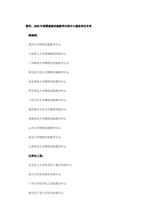 2008年度国家级实验教学示范中心建设单位名单