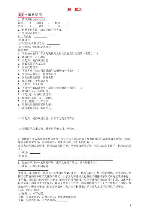 九年级语文上册第六单元20《秋水》练习语文版