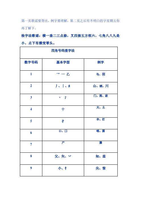 自制四角号码部首表