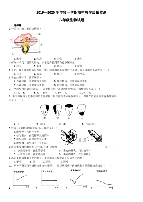 2019-2020学年八年级上学期期中测试生物试题