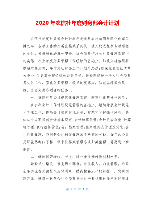 2020年农信社年度财务部会计计划